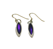 Pair of Sterling Silver Purple Foiled Glass Studio Drop Earrings Vintage c1970