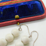 Sterling Silver and White Ceramic Beads Dangle Earrings Vintage c1970