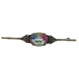 Art Deco Sterling Silver, Iridescent Glass & Marcasite Bar Brooch Antique