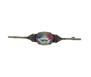 Art Deco Sterling Silver, Iridescent Glass & Marcasite Bar Brooch Antique