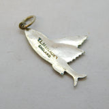 TLM Sterling Silver & Green Enamel Flying Fish Pendant Antique Art Deco