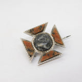 Victorian Scottish Sterling Silver, Agate & Granite Cross Brooch Antique c1860