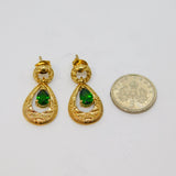 Pair of Gold On Sterling Silver Green Garnet Dangly Drop Earrings Vintage c1970