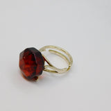 Sterling Silver Bakelite Amber Statement Ring Vintage c1970 Size N 1/2
