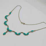 Sterling Silver Turquoise Set Leaf Shapes Collar Necklace Modern c1990s
