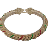 Indian Sterling Silver & Red-Green Enamel Cuff Bangle Bracelet Vintage c1950
