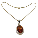 Sterling Silver Baltic Amber Large Oval Drop Pendant Necklace Contemporary c2000
