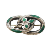 Victorian Scottish Sterling Silver Malachite Set Celtic Knot Brooch Antique