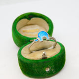 Sterling Silver & Blue Enamel Elephant Form Band Ring Vintage c1980