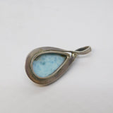 Sterling Silver Cabochon Larimar Section Drop Charm Pendant Vintage c1970