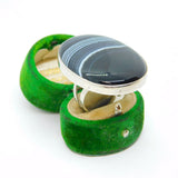 Sterling Silver Black/White Banded Agate Statement Ring Vintage c1970 Size M 1/2