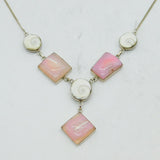 Sterling Silver, Pink Quartz & Shell Set Dress Necklace Vintage c1980