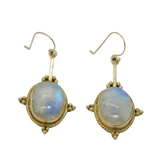 Pair of Sterling Silver Cabochon Moonstone Long Dangly Earrings Vintage c1970