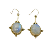 Pair of Sterling Silver Cabochon Moonstone Long Dangly Earrings Vintage c1970