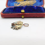 Sterling Silver Gilt Wreath Form Garnet Set Charm Pendant Vintage c1970