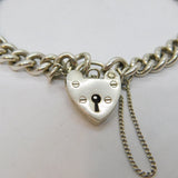 Sterling Silver Chunky Graduating Curb Chain Heart Lock Bracelet Vintage c1970