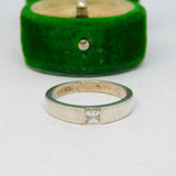 Sterling Silver Square Set CZ Solitaire Ring Vintage c1970 Size Q 1/2