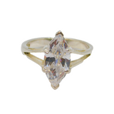 Sterling Silver Marquis Cubic Zirconia Solitaire Dress Ring Vintage c1990 Size N
