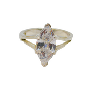 Sterling Silver Marquis Cubic Zirconia Solitaire Dress Ring Vintage c1990 Size N