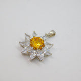 Sterling Silver Citrine & 9 Cubic Zirconia Flower Form Pendant Modern c1990s