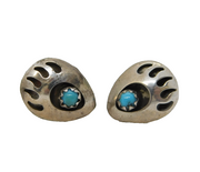 Navajo Sterling Silver & Turquoise Bear Paw Stud Earrings Vintage c1970s