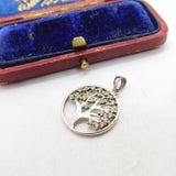 Sterling Silver Tree of Life with Diamante Leaves Charm Pendant Vintage c1970