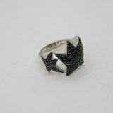 Sterling Silver Triple Black CZ Stars Band Ring Modern 2013 London Size N 1/2