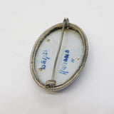 Sterling Silver Mounted Dutch Delft Brooch Pin Antique c1920s Art Deco