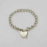 Sterling Silver Patterned Heart Padlock Curb Chain Bracelet Vintage 1975 London