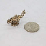Sterling Silver Aladdins Lamp With Genie Inside Charm Pendant Vintage c1970s