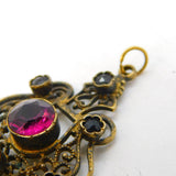 Austro-Hungarian Gold Plated, Garnet & Paste Drop Pendant Antique c1880s