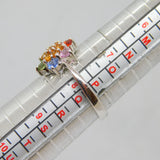 Sterling Silver Multi-Colour Sapphire Cluster DressRing Vintage c1990 Size P 1/2