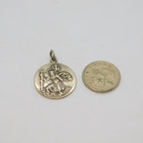 Sterling Silver Relief St Christopher Travel Disc Charm Pendant Vintage c1970s