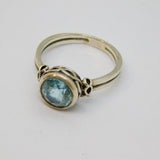 Sterling Silver Round Blue Topaz Studio Style Dress Ring Vintage c1970 Size Q