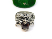 Pewter Dragons Head Brown Glass Set Statement Ring Vintage c2000 Size U