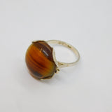 Sterling Silver Banded Amber Style Resin Studio Dress Ring Vintage c1970 Size O