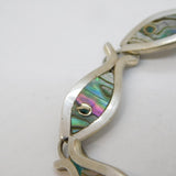 Mexican Taxco Sterling Silver Abalone Set Fish Panel Bracelet Vintage