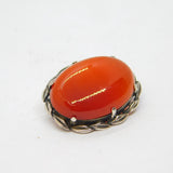 Sterling Silver Cabochon Carnelian Agate Leaf Pattern Brooch Pin Antique c1930's