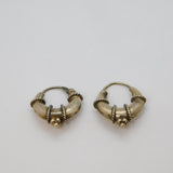 Pair of Sterling Silver Eastern Style Shell Set Hoop Earrings Vintage c1970