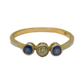 Victorian 18ct Gold, Sapphire & Diamond Three-Stone Ring Antique c1890s