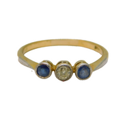 Victorian 18ct Gold, Sapphire & Diamond Three-Stone Ring Antique c1890s