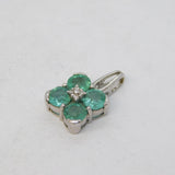 9ct White Gold, Emerald & Diamond Floral Drop Pendant Vintage Birmingham