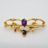 Edwardian 9ct Gold, Amethyst & Seed Pearl Lavalier Brooch Antique c1910