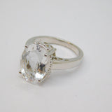 Sterling Silver Oval Paste Solitaire Statement Ring Vintage c1970 Size N 1/2
