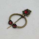 Sterling Silver Red Paste Set Floral Penannular Brooch Pin Antique c1930