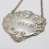 Sterling Silver Cherub Pattern 'Scotch' Decanter Label Vintage Birmingham