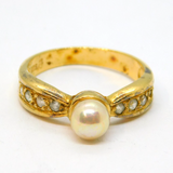Sterling Silver Gilt Faux Pearl & Paste Set Dress Ring Vintage c1970 Size Q