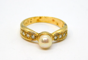 Sterling Silver Gilt Faux Pearl & Paste Set Dress Ring Vintage c1970 Size Q