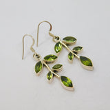 Pair of Sterling Silver 10 Peridot Set Leaf Form Long Drop Earrings Modern c1990