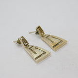 Pair of Sterling Silver Mexican Aztec Hinged Stud Drop Earrings Vintage c1970